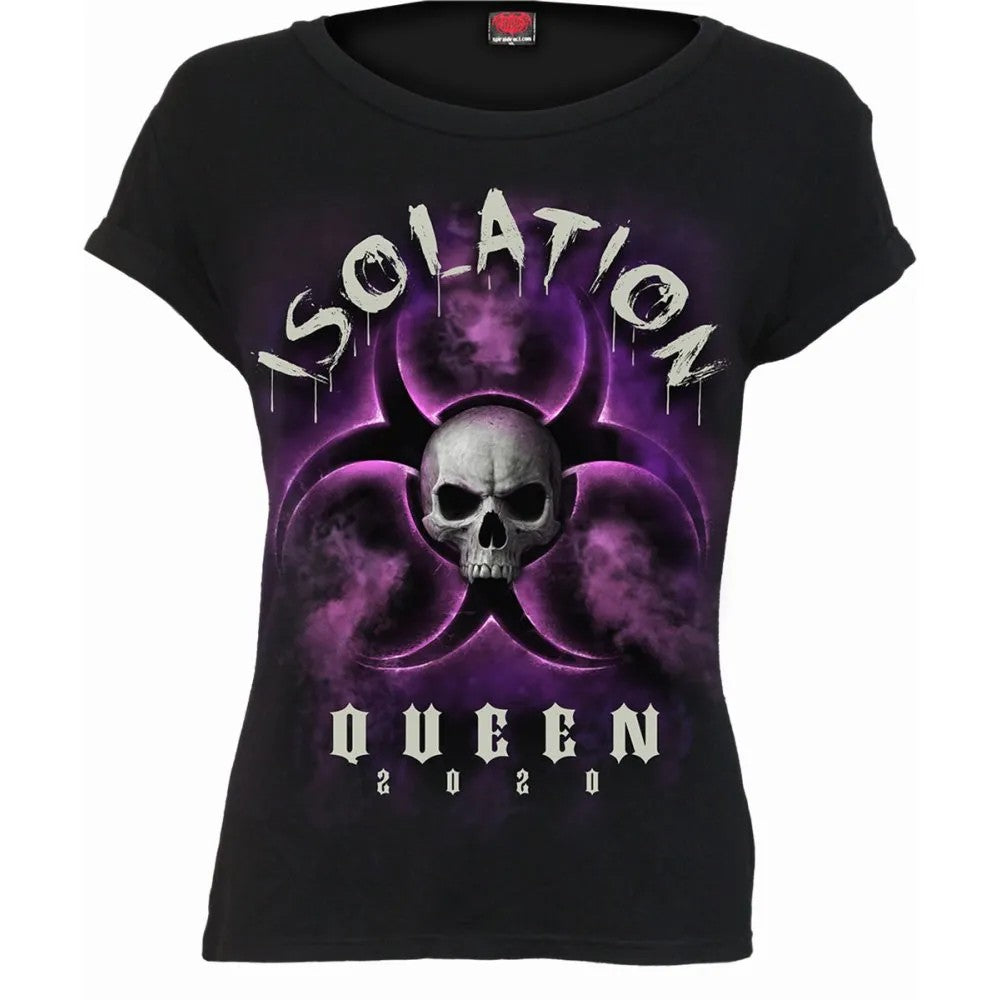 Black - Front - Spiral Direct Womens-Ladies Isolation Queen Boat Neck Capped Sleeved T-Shirt