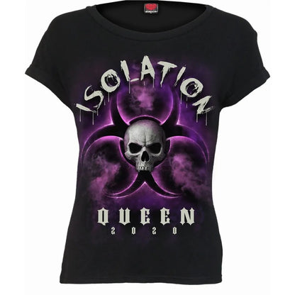 Black - Front - Spiral Direct Womens-Ladies Isolation Queen Boat Neck Capped Sleeved T-Shirt