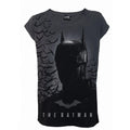 Grey - Front - Spiral Direct Womens-Ladies Shadow Bats Batman Turn Up T-Shirt