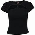 Black - Front - Spiral Direct Womens-Ladies Gothic Rock Mesh Ring Detail Capped Sleeved Top