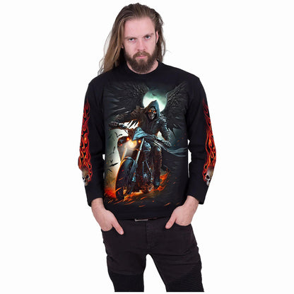 Black - Side - Spiral Direct Unisex Adult Night Rider Long-Sleeved T-Shirt