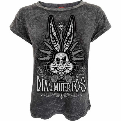 Black - Front - Looney Tunes Womens-Ladies Muertos Bugs Bunny Turn Up T-Shirt