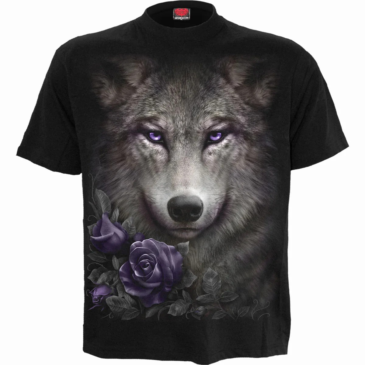 Black - Front - Spiral Direct Unisex Adult Wolf Roses T-Shirt