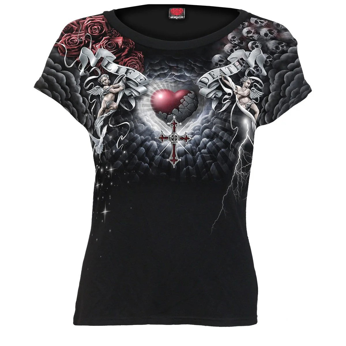 Black - Front - Spiral Direct Womens-Ladies Life And Death Cross T-Shirt