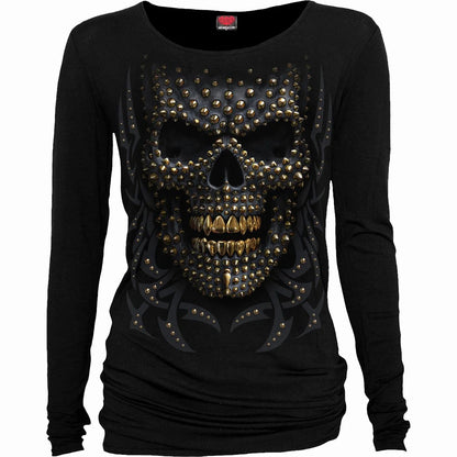 Black - Front - Spiral Direct Womens-Ladies Black Gold Long-Sleeved Top