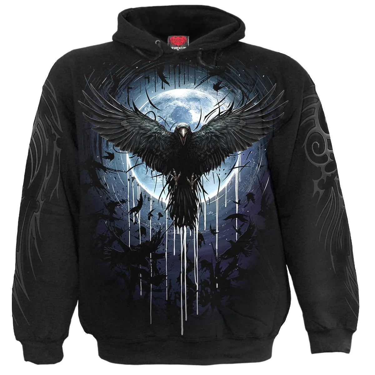 Black - Front - Spiral Direct Unisex Adult Crow Moon Hoodie