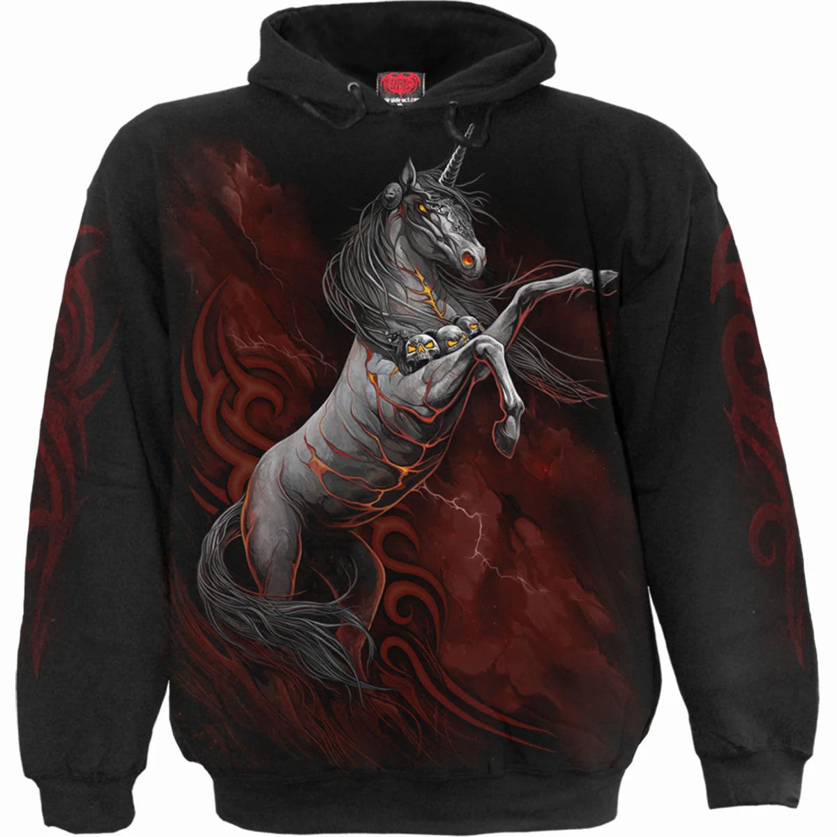 Black - Front - Spiral Direct Unisex Adult Infernal Unicorn Hoodie