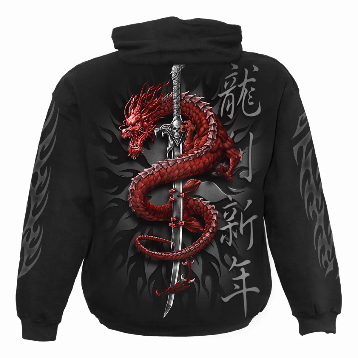 Black - Back - Spiral Direct Unisex Adult Oriental Dragon Hoodie