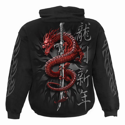 Black - Back - Spiral Direct Unisex Adult Oriental Dragon Hoodie