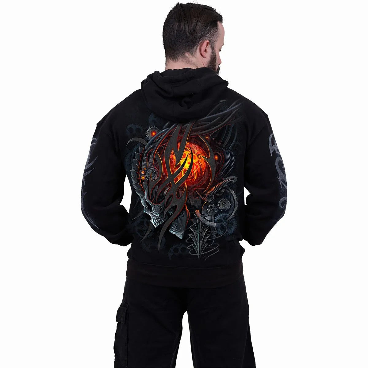 Black - Side - Spiral Direct Womens-Ladies Steampunk Skull Hoodie