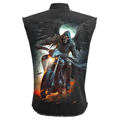 Black - Back - Spiral Direct Unisex Adult Night Rider Stone Wash Sleeveless Shirt