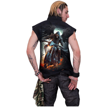 Black - Side - Spiral Direct Unisex Adult Night Rider Stone Wash Sleeveless Shirt