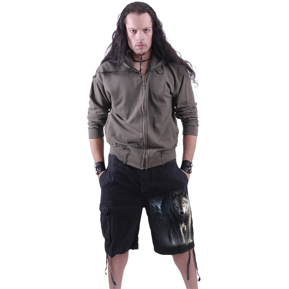 Black - Side - Spiral Direct Unisex Adult From Darkness Vintage Cargo Shorts