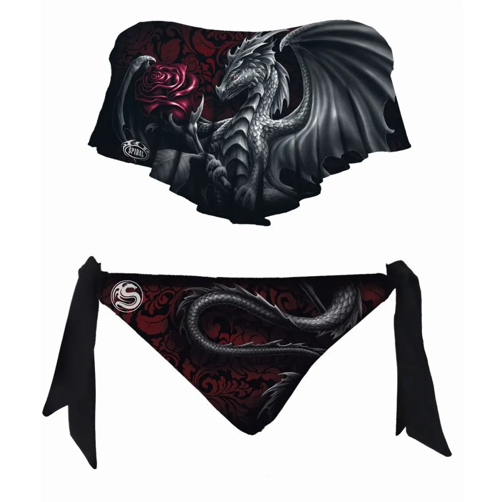 Black - Front - Spiral Direct Womens-Ladies Dragon Rose Swimwear Set