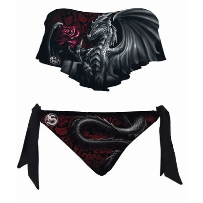Black - Front - Spiral Direct Womens-Ladies Dragon Rose Swimwear Set