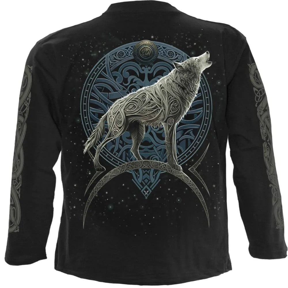 Black - Back - Spiral Direct Unisex Adult Celtic Wolf Long-Sleeved T-Shirt