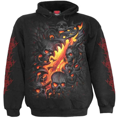 Black - Front - Spiral Direct Unisex Adult Skull Lava Hoodie