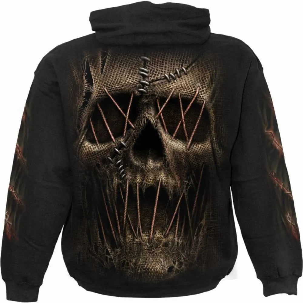 Black - Back - Spiral Direct Unisex Adult Thread Scare Hoodie