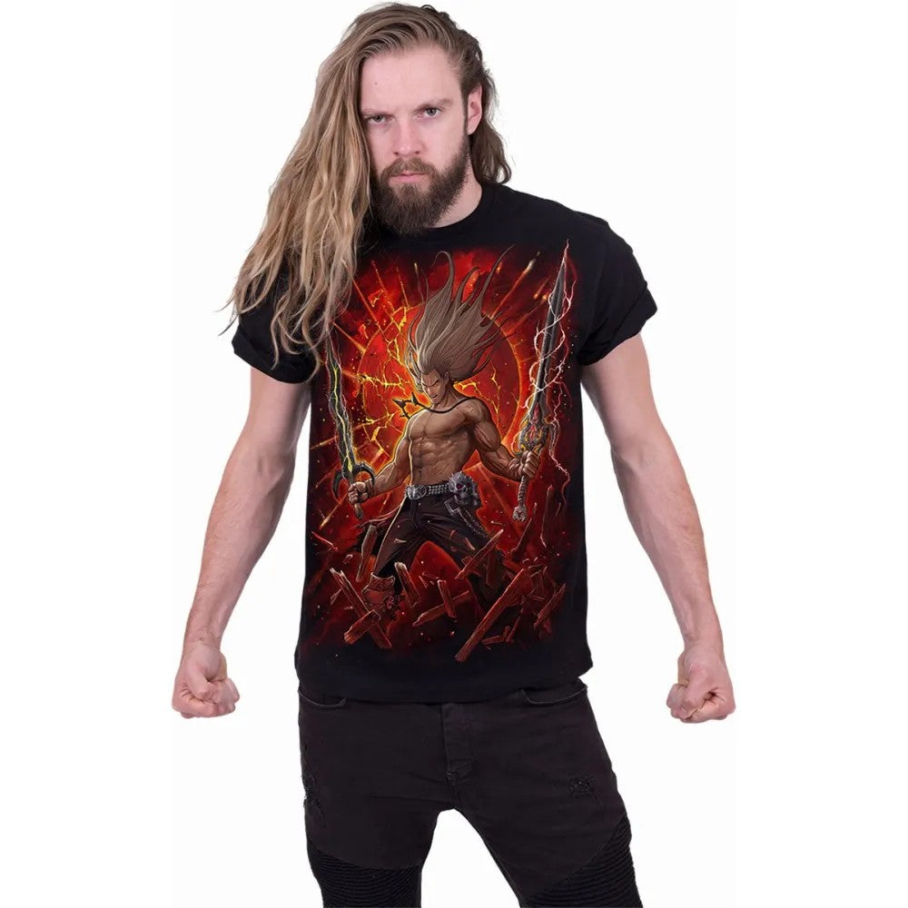 Black - Side - Spiral Direct Unisex Adult Takeo Blade T-Shirt