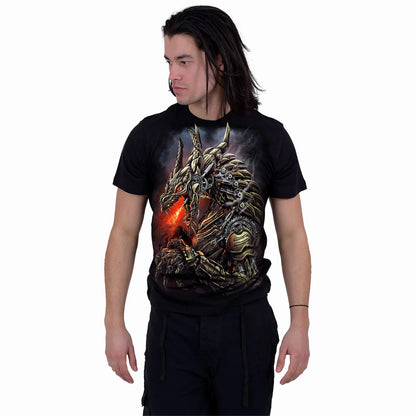 Black - Side - Spiral Direct Unisex Adult Dragon Cogs T-Shirt