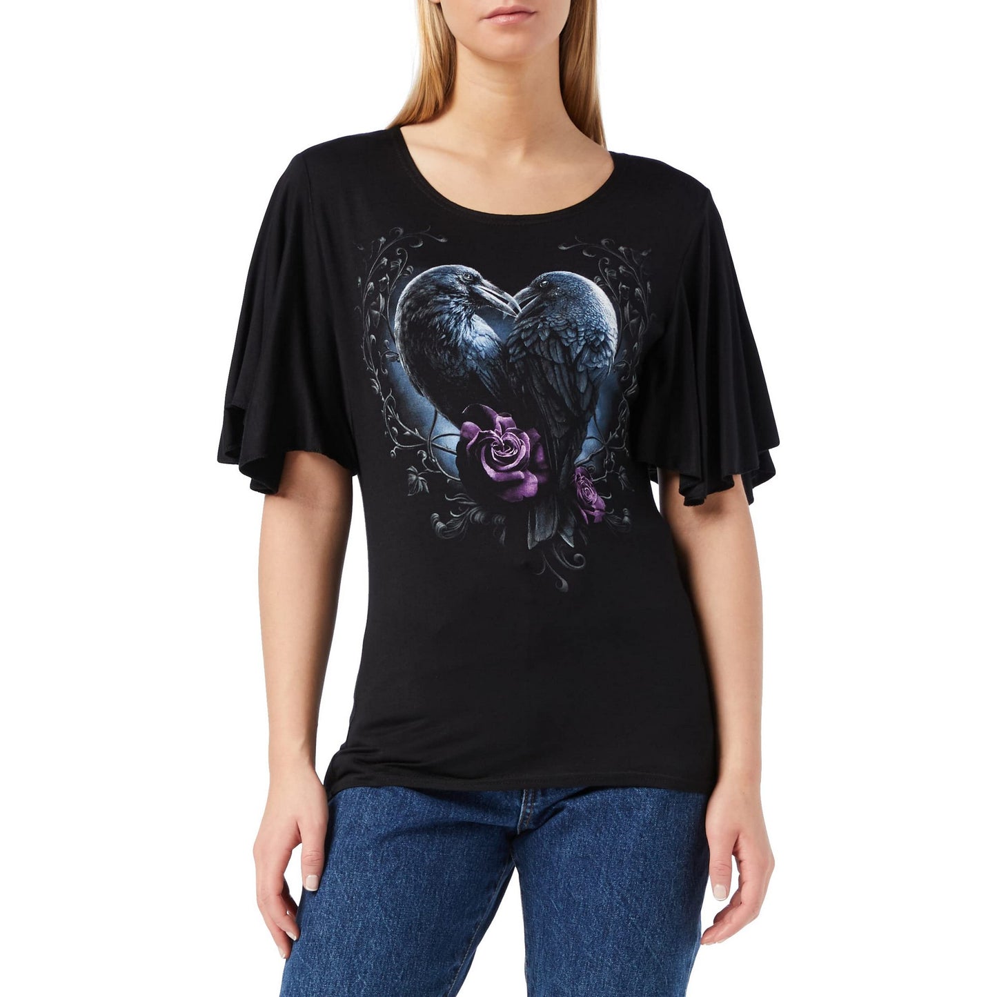 Black - Front - Spiral Direct Womens-Ladies Raven Heart Top