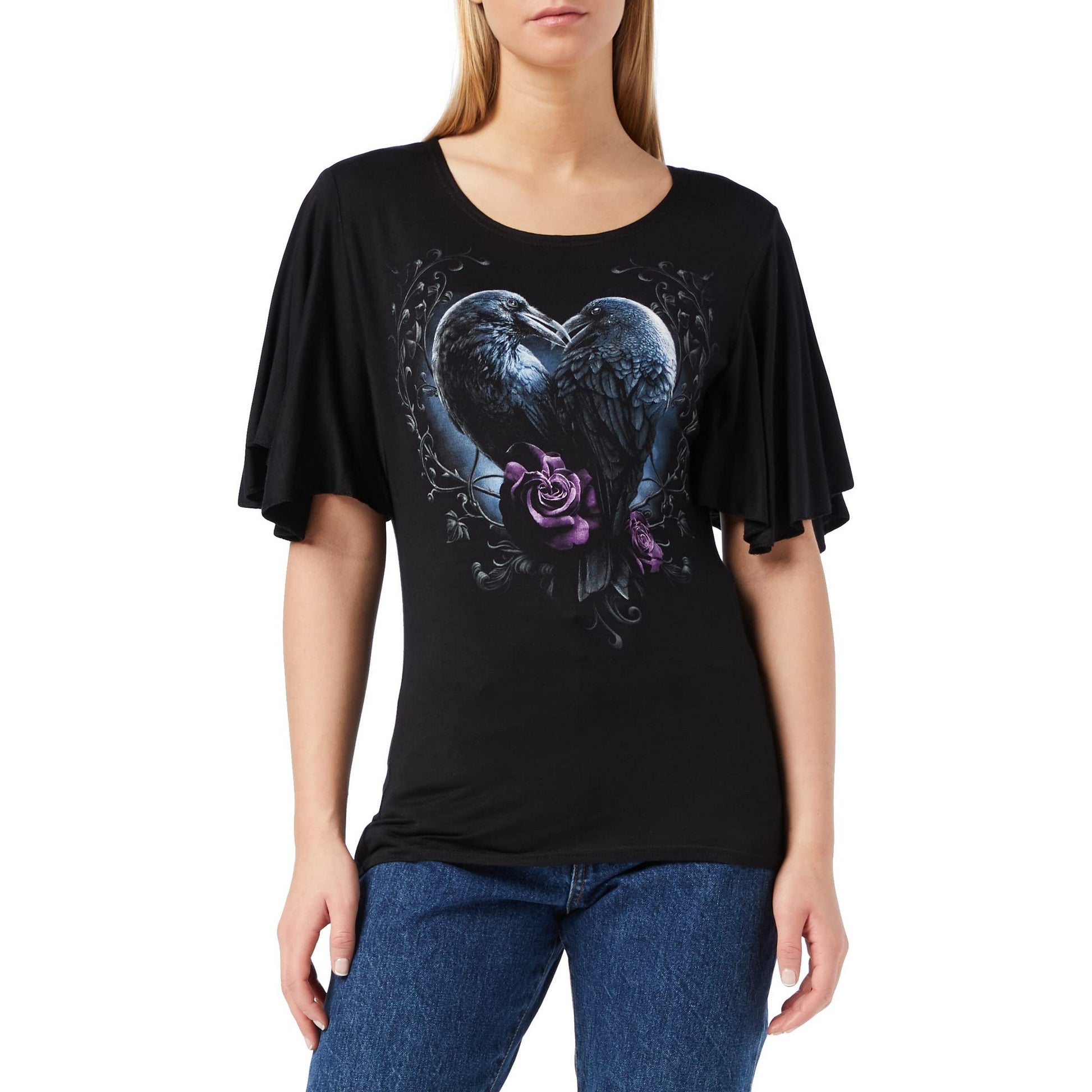 Black - Front - Spiral Direct Womens-Ladies Raven Heart Top
