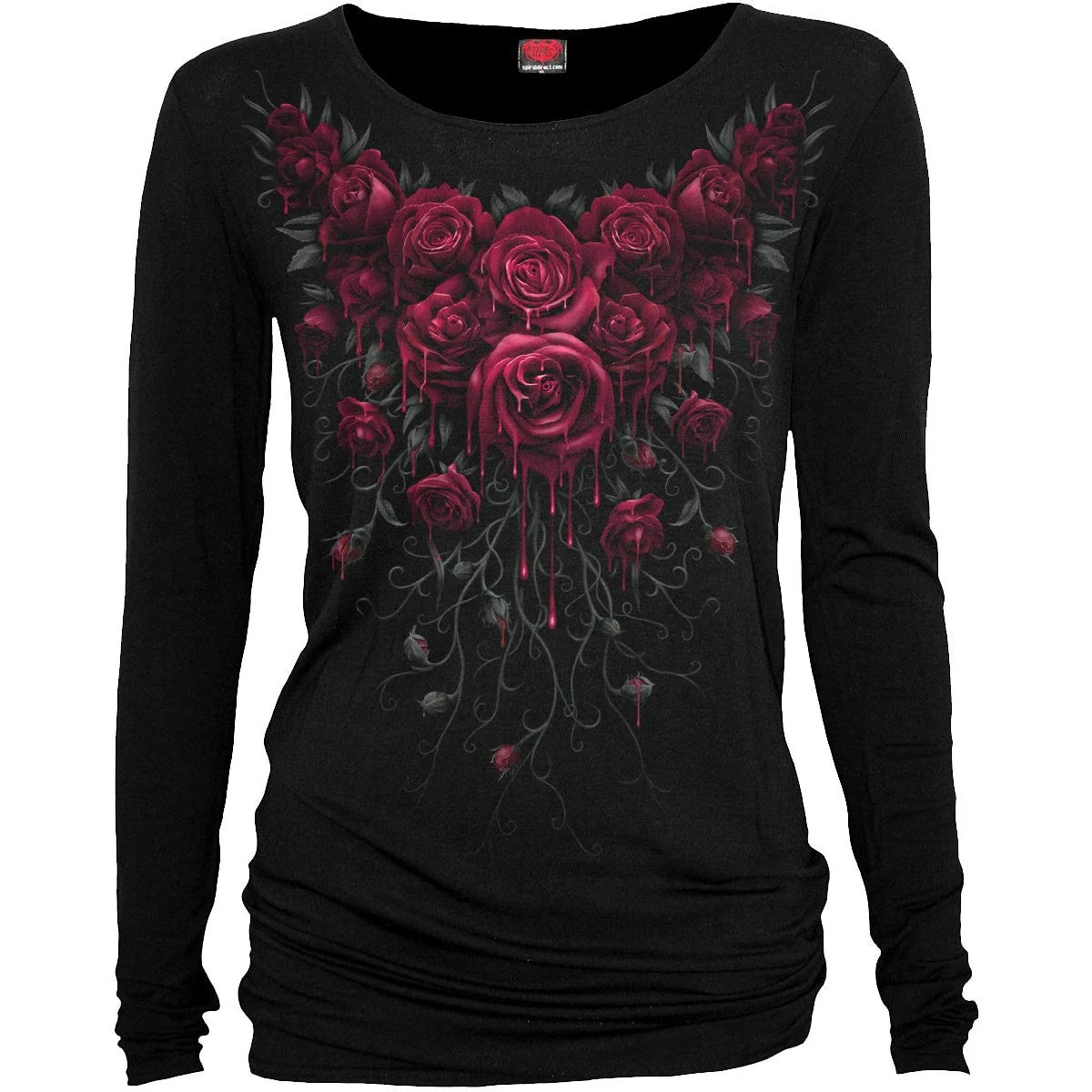 Black-Red - Front - Spiral Direct Womens-Ladies Blood Rose Long-Sleeved T-Shirt
