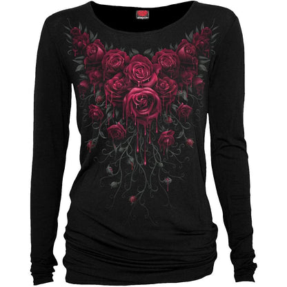 Black-Red - Front - Spiral Direct Womens-Ladies Blood Rose Long-Sleeved T-Shirt