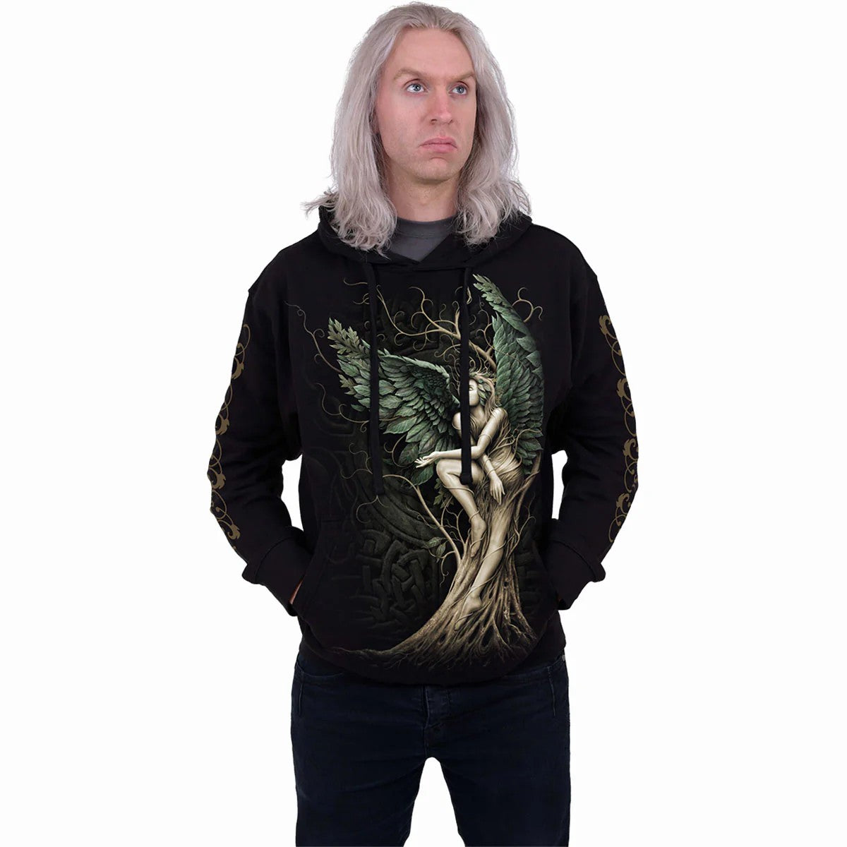 Black - Side - Spiral Direct Unisex Adult Woodland Queen Hoodie