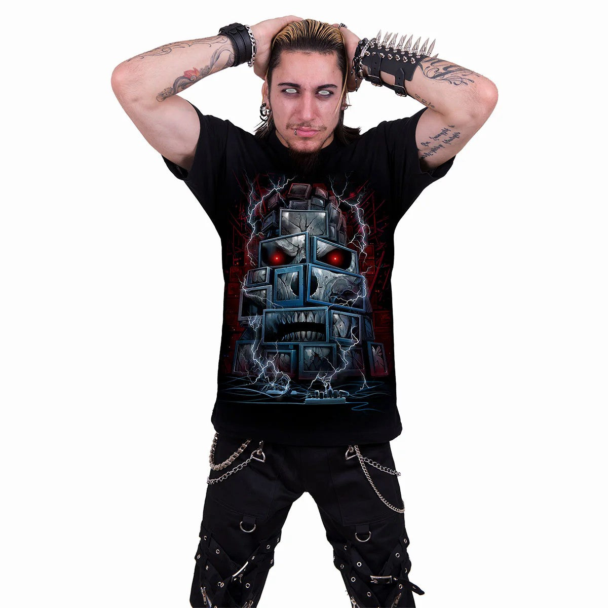 Black - Side - Spiral Direct Unisex Adult Death By Tv T-Shirt