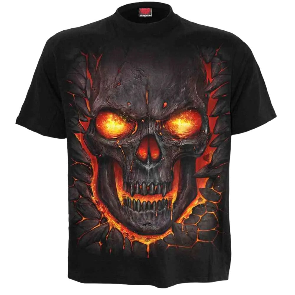 Black - Front - Spiral Direct Unisex Adult Skull Lava T-Shirt