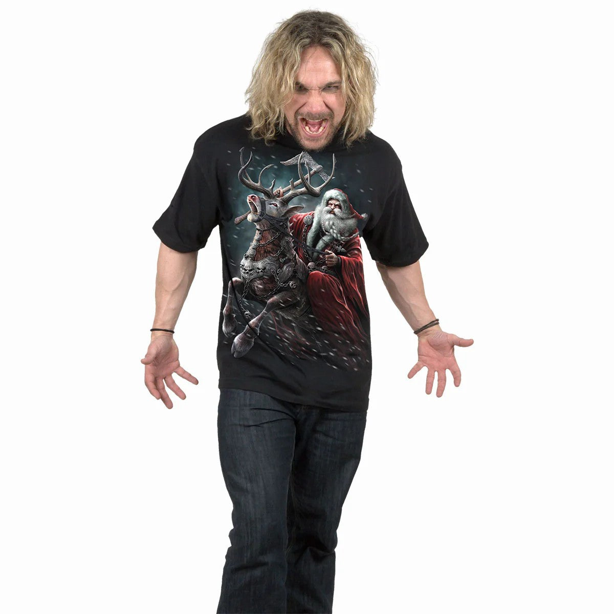 Black - Side - Spiral Direct Unisex Adult Sleigher T-Shirt
