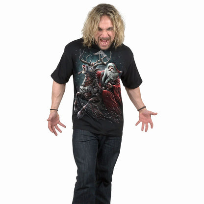 Black - Side - Spiral Direct Unisex Adult Sleigher T-Shirt