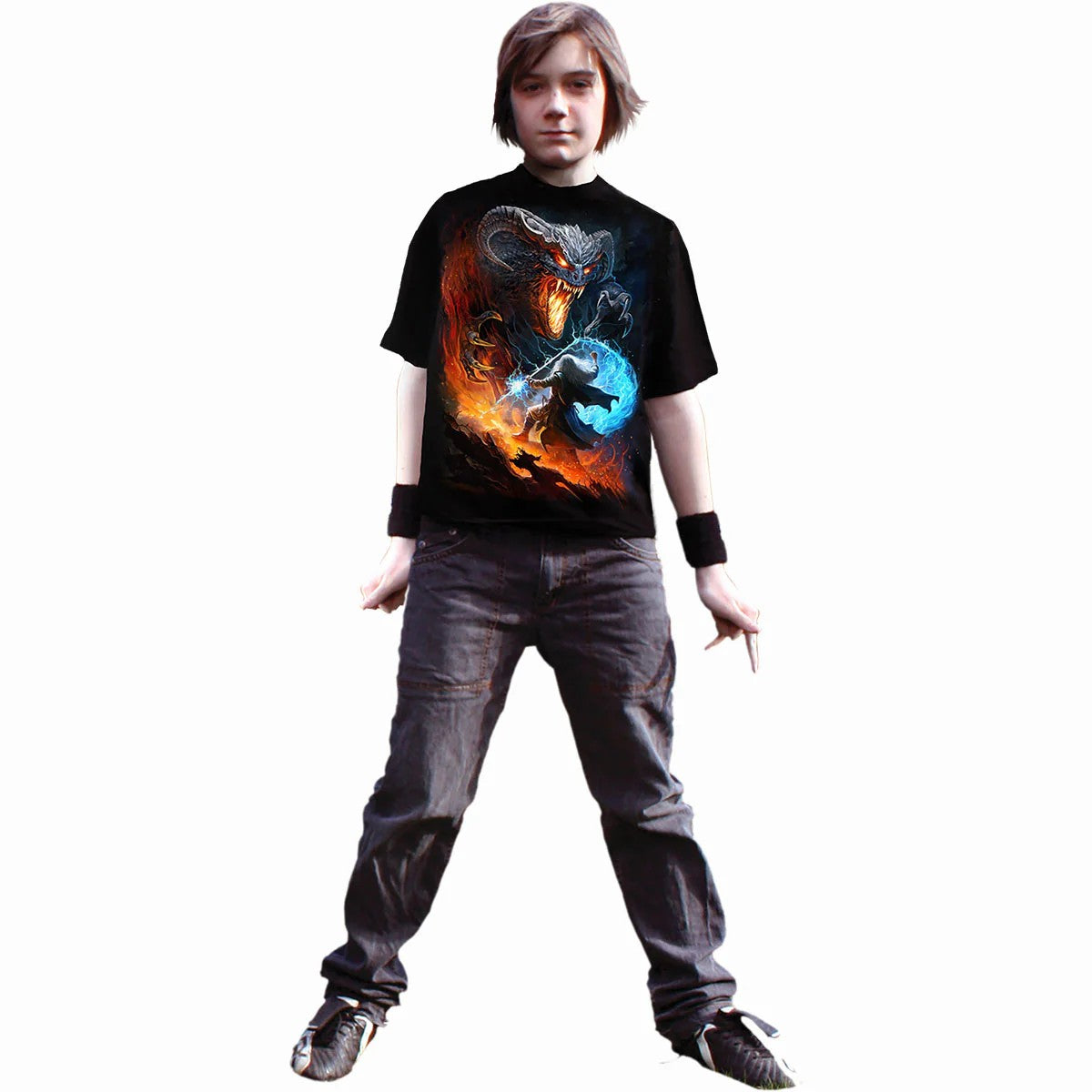 Black - Back - Spiral Direct Childrens-Kids Infernal Duel T-Shirt
