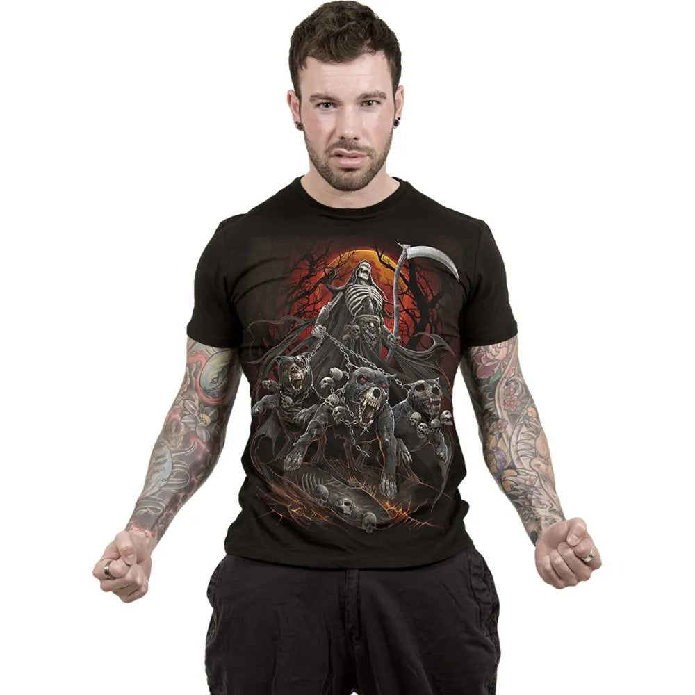 Black - Side - Spiral Direct Unisex Adult Harbingers T-Shirt