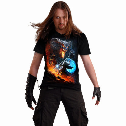 Black - Side - Spiral Direct Unisex Adult Infernal Duel T-Shirt