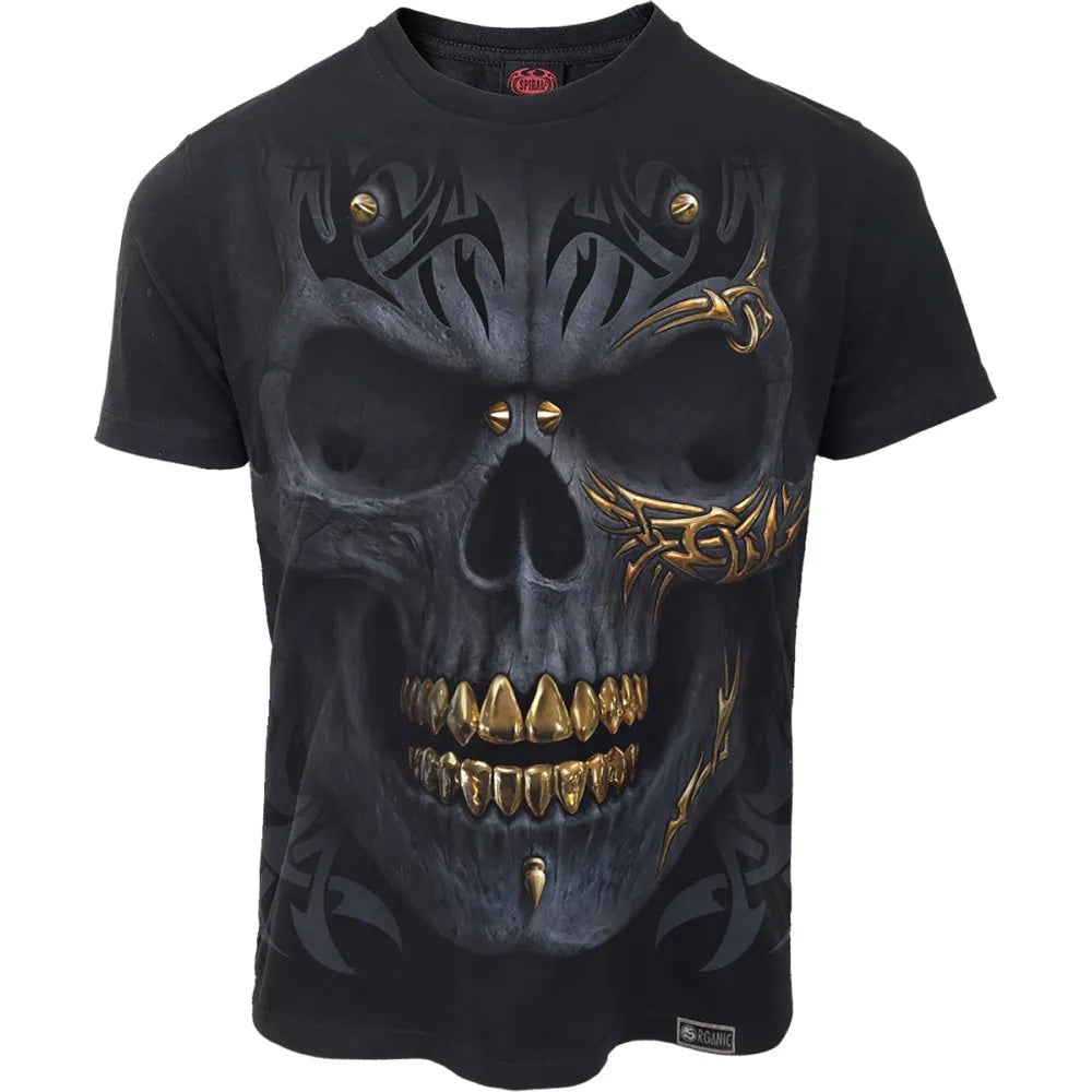 Black - Front - Spiral Direct Unisex Adult Black Gold T-Shirt