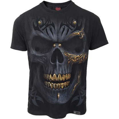 Black - Front - Spiral Direct Unisex Adult Black Gold T-Shirt