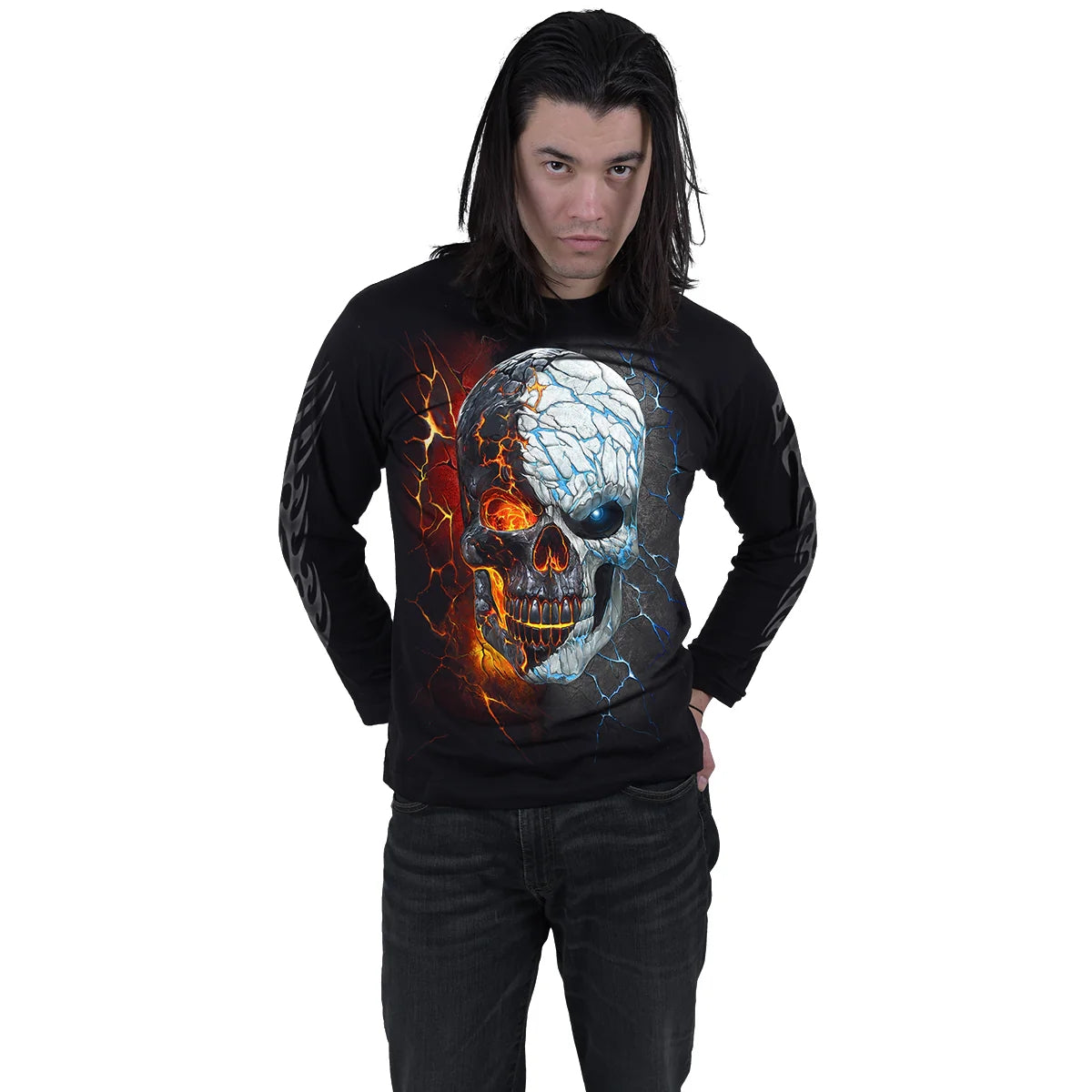 Black - Side - Spiral Direct Unisex Adult Divided Soul Long-Sleeved T-Shirt
