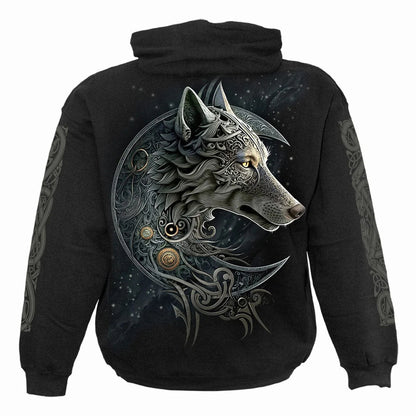 Black - Back - Spiral Direct Unisex Adult Celtic Wolf Hoodie