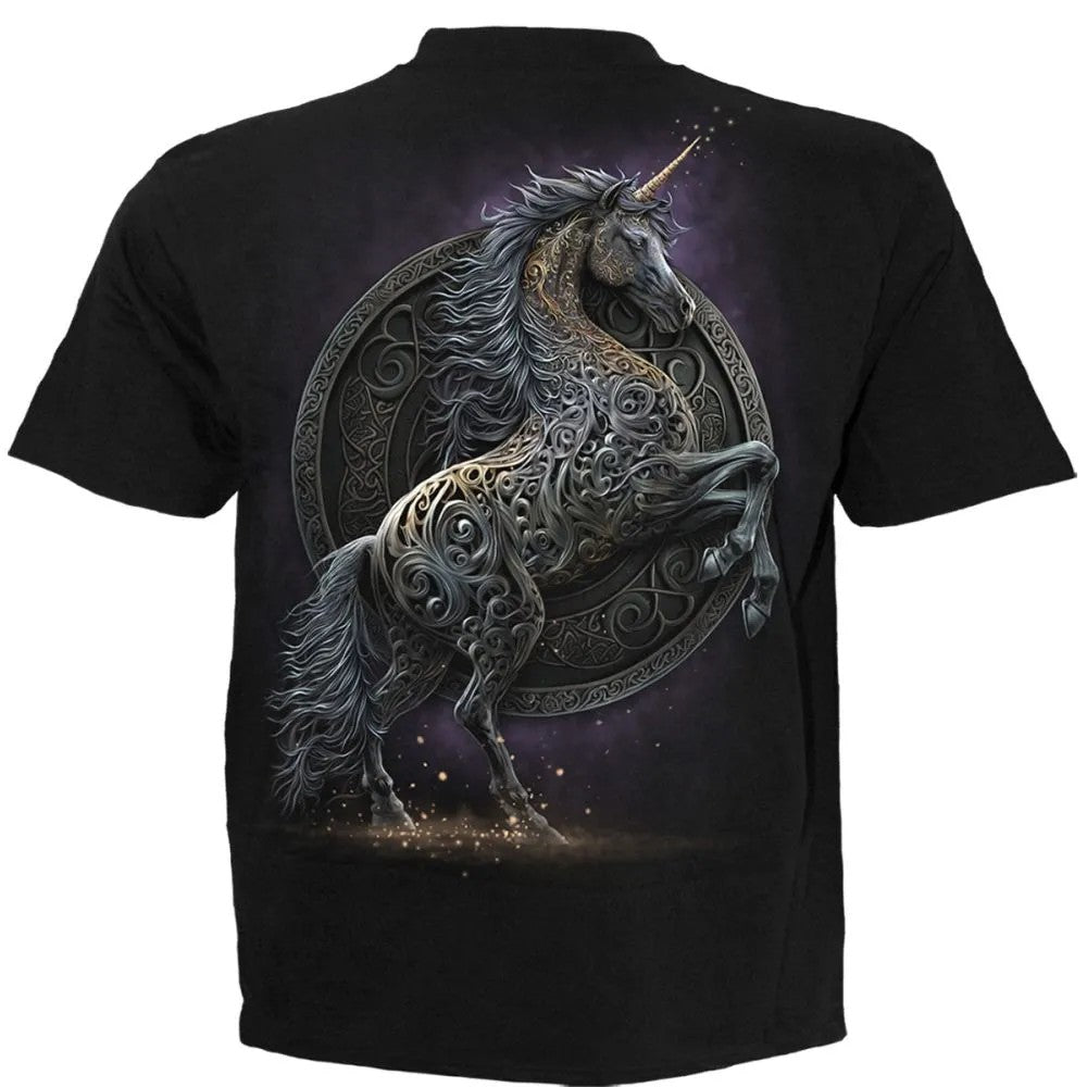 Black - Back - Spiral Direct Unisex Adult Celtic Unicorn T-Shirt