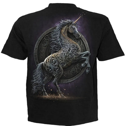 Black - Back - Spiral Direct Unisex Adult Celtic Unicorn T-Shirt