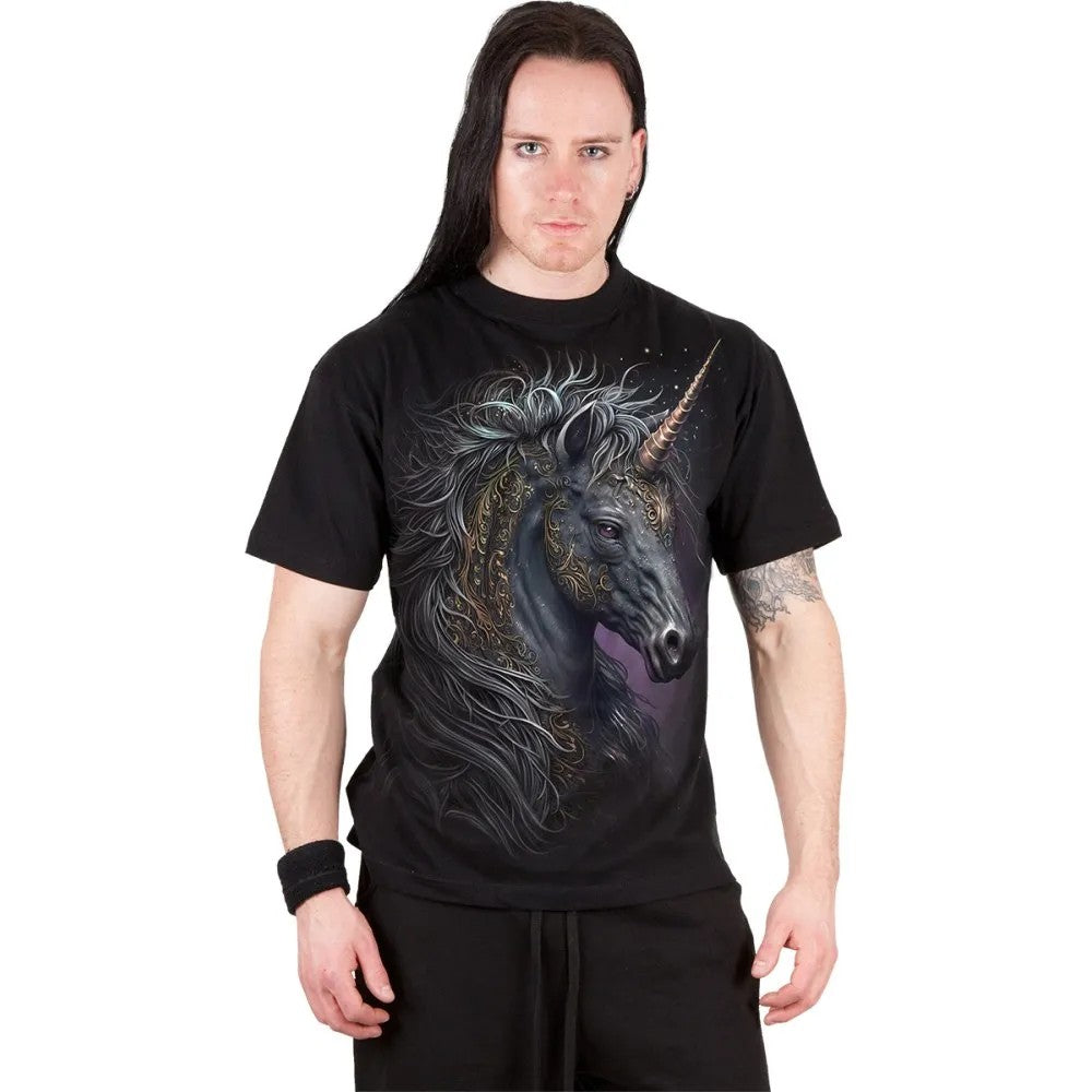 Black - Side - Spiral Direct Unisex Adult Celtic Unicorn T-Shirt