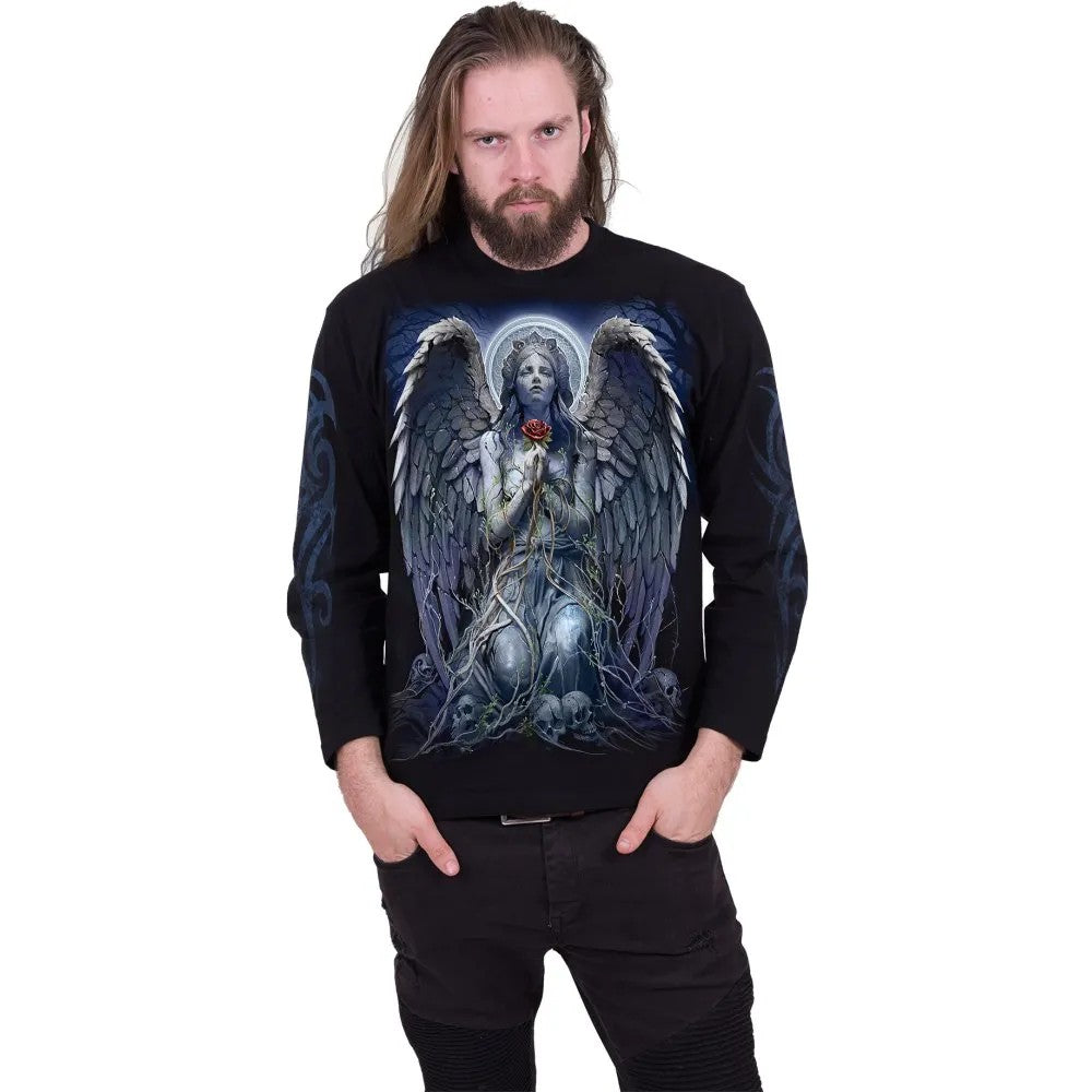 Black - Side - Spiral Direct Unisex Adult Grieving Angel Long-Sleeved T-Shirt