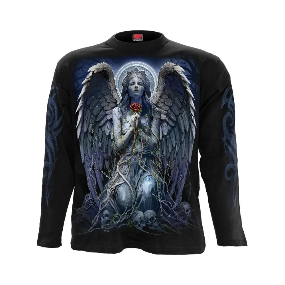 Black - Front - Spiral Direct Unisex Adult Grieving Angel Long-Sleeved T-Shirt