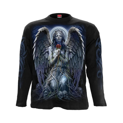 Black - Front - Spiral Direct Unisex Adult Grieving Angel Long-Sleeved T-Shirt
