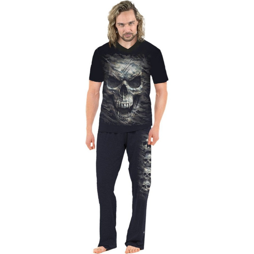Black - Back - Spiral Direct Unisex Adult Camo Skull Pyjama Set (Pack of 4)