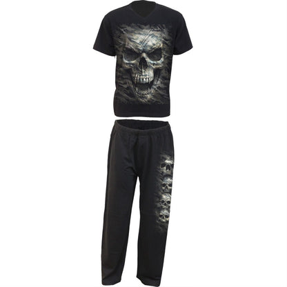 Black - Front - Spiral Direct Unisex Adult Camo Skull Pyjama Set (Pack of 4)