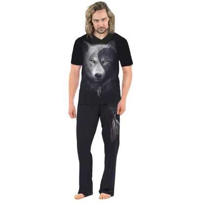 Black - Back - Spiral Direct Unisex Adult Wolf Chi Pyjama Set (Pack of 4)