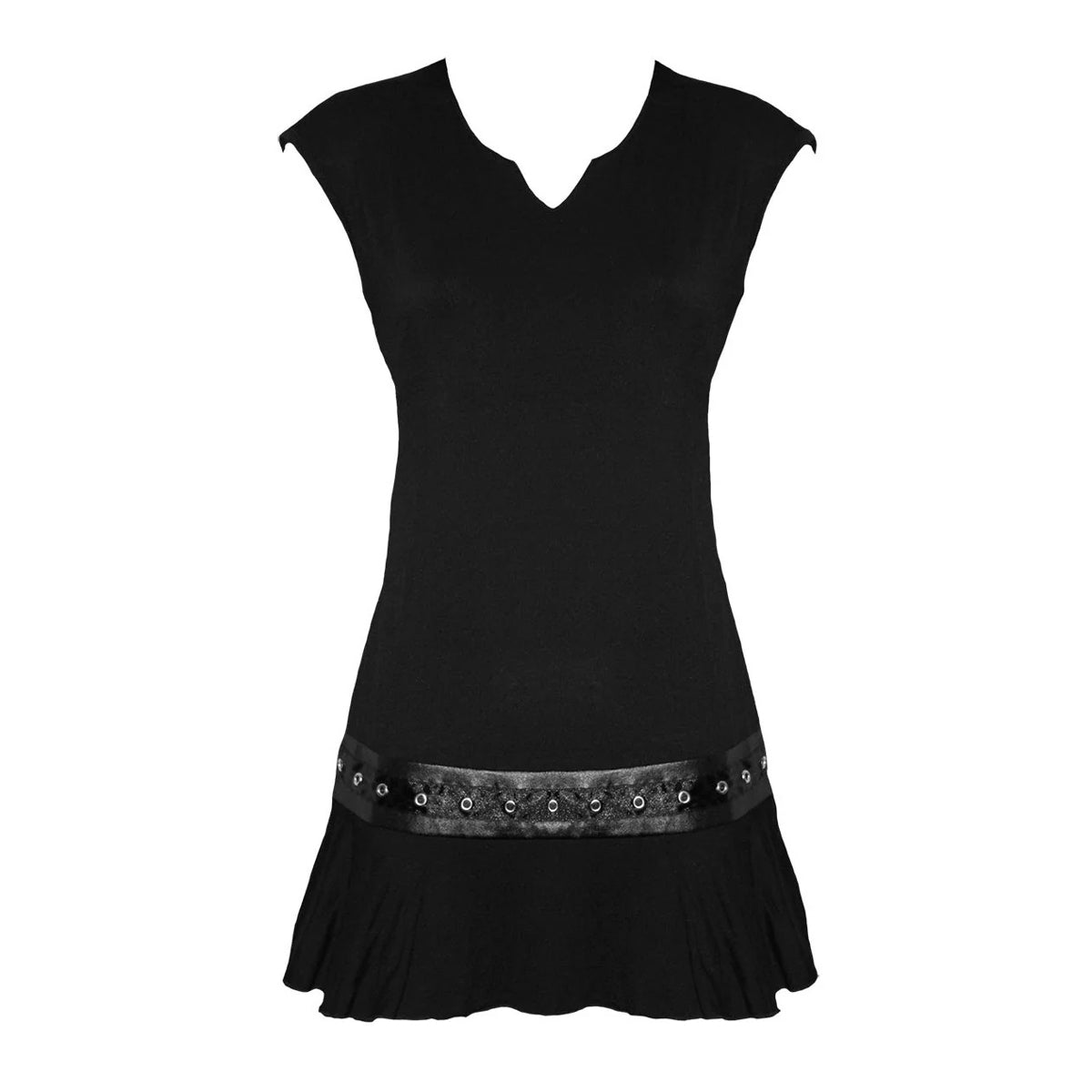 Black - Front - Spiral Direct Womens-Ladies Gothic Rock Stud Waist Mini Dress